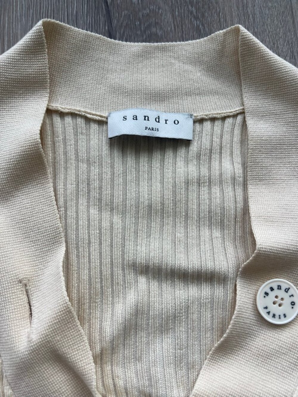Sandro Paris Cream Ribbed Button Cardigan - Picture 3 of 7